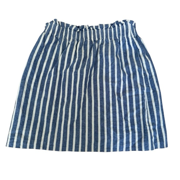 J Crew Mini Blue White Striped Linen Blend Skirt Pockets size 2 - Picture 2 of 9